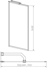 Душевая шторка на ванну, стационарная, правая/левая, 700хh1400мм, (стекло рифленое 5мм Easy Clean, фурнитура цв.вороненая сталь), Vincea ZZ Vincea Универсал VSB-41700FLGM