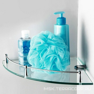 Полка стеклянная угловая, 29x29x5 см, латунь / стекло, цв.хром ZZ Wasserkraft Wasserkraft K-544