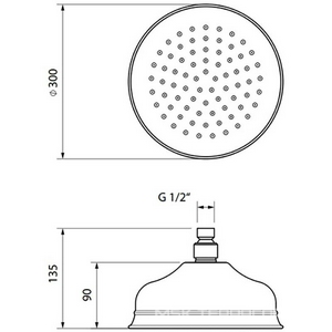 Душ верхний, стационарный, круглый, 300мм, 1/2, (цв.бронза),  ZZ Migliore Roma 29828