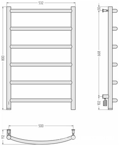 Полотенцесушитель электрический " 4.0" 800х500 МЭМ левый, скрытая проводска в компл., в комплекте 4 телескоп.кроншт., цв. белый матовый ZZ Сунержа Галант 30-0830-8050