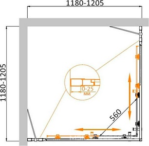 Душевой уголок 1200(1180-1205)х1200(1180-1205)хh1900мм, квадрат, (стекло текстурное Punto 6мм, фурн.цв.хром),  ZZ Cezares Molveno MOLVENO-A-22-100+20-P-Cr