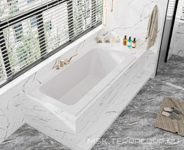 Ванна 1700х800хh570мм, встраиваемая, интегрир.слив перелив, д/к в цвет ванны, ножки в компл.,(иск.камень Solid Surface цв.белый мат),  ZZ Cezares Slider CZR-SLIDER-170-80-57-SSB