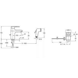 Смеситель для раковины  с гигиенич. душем, донный клапан в комплекте, хром Jacob Delafon Kumin E99465-CP