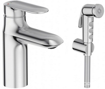 Смеситель для раковины  с гигиенич. душем, донный клапан в комплекте, хром Jacob Delafon Kumin E99465-CP