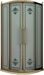 Душевой уголок 900х900хh1950мм, 1/4 круга, R550мм, две раздвижные  двери, (стекло матовое с прозрачным узором, 8мм, фурнит. цв.бронза), Retro XX