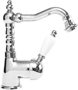 Смеситель для биде, высокий с поворотным изливом, с д/к, (цв.хром, ручка цв.белый),  ZZ Cezares Elite ELITE-BSM2-01-Bi