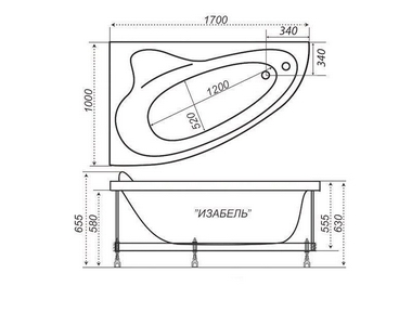 Акриловая ванна Triton Изабель L с каркасом ZZ170x100x47 Triton изабель s133355