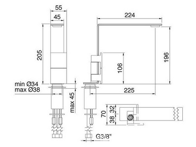 Смеситель для раковины, 2 ручк., h 205мм, (цв. тертая сталь),  ZZ 3M 5mm IT 2515 IS 5F ZZ
