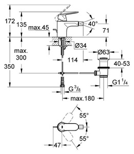 Смеситель для биде, однорычажный, с дон. клап., гибк.подвод., хром ZZ Grohe Eurosmart Cosmopolit 32839000