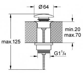 Пробка для сливного отверстия раковин, универсальная, нажимная Up & down, G 1 1/4, h20-70мм, (крышка керамика цв.серый матовый Grigio matt),Kerasan ZZ Kerasan Универсал 923359