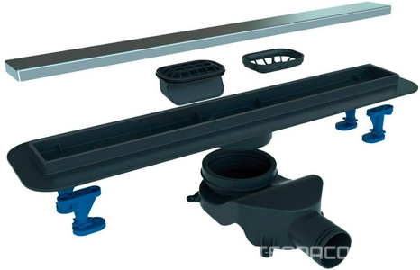 Дренажный канал 600мм, готовый комплект: сифон выход вбок, сухой/гидро затвор, ножки, вставка нерж.сталь, в компл., (цв.хром матовый),  ZZ BelBagno Luce BB-LD-LUCE-60-CR