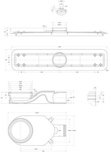 Дренажный канал 600мм, готовый комплект: сифон выход вбок, сухой/гидро затвор, ножки, вставка нерж.сталь, в компл., (цв.хром матовый),  ZZ BelBagno Luce BB-LD-LUCE-60-CR