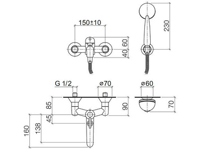 Смеситель для ванны однорычажный (в компл. шланг, лейка, кронштейн), Sourse ZZ Dorn Bracht Source 3323394000