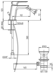 Смеситель для биде, c д/к, (цв.черный матовый),  ZZ Paini Nove 09PZ306