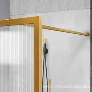 Душевая перегородка 1000хh2000мм, правая/левая, (стекло рифленое 8мм Easy Clean, укорачиваемый кронштейн 1200мм, фурнит.цв.браш.золото),  ZZ Vincea Walk-In VSW-1HP100FLBG