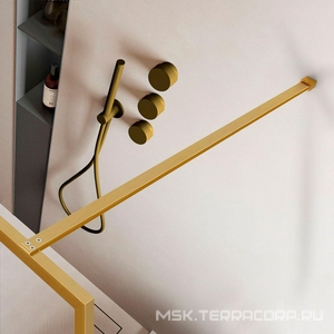 Душевая перегородка 1000хh2000мм, правая/левая, (стекло рифленое 8мм Easy Clean, укорачиваемый кронштейн 1200мм, фурнит.цв.браш.золото),  ZZ Vincea Walk-In VSW-1HP100FLBG