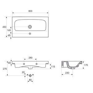 Раковина , 80 cм. встраиваемая сверху, белая ZZ Cersanit Moduo UM-MOD80/1