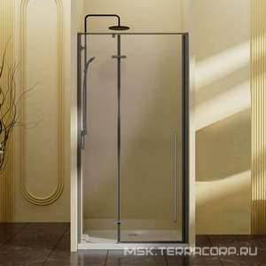 Дверь для душа в нишу, 1000хh1950мм, распашная с неподв.сегментом, правая/левая, (стекло 6мм прозрачное, фурн.цв.вороненая сталь),  ZZ Vincea Slim-N VDPH-5SN100CLGM