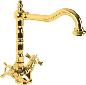 Смеситель для раковины, "Высокий", с поворотным изливом, с д/к, (цв. золото),  ZZ Cezares Lord LORD-LS2-03/24