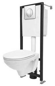 Подвесной унитаз  Leon Black с крышкой-сиденье микролифт +инсталляция+кнопка цв.хром ZZ Cersanit Delfi S-SET-DEL/Black/TPL/Cg-w