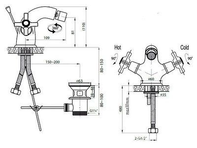 Смеситель для биде, с д/к, (цв. золото),  ZZ Cezares Lord LORD-BS1-03/24