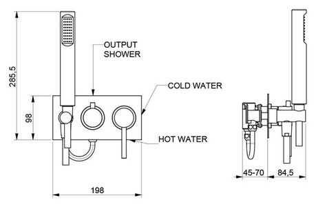 Смеситель для ванны/душа, встраиваемый в стену с переключателем, душ.гарнитур и встраиваемая часть в компл, (цв.черный матовый),  ZZ Webert Elio EL860512560