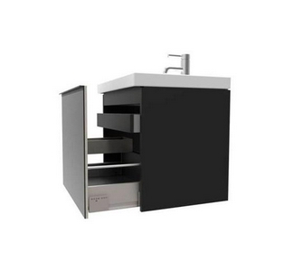 Тумба подвес 89хh53.5х47.6см,д/рак 90см арт500.642.01.2,500.623.01,нажим.выдв.ящик(фасад черное стекло, корпус черный мат-лакиров.),крепл.в компл,Acan Geberit Acanto 500.612.16.1