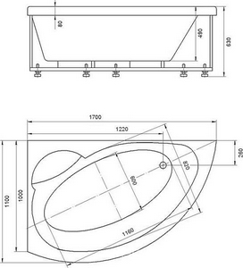 Акриловая ванна "-2", 170*110 см, левая, с фронтальной панелью и каркасом ZZ Акватек Аякс AYK170-0000085