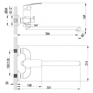 Смеситель для ванны/душа, длинный излив 300 мм, с установочным комплектом и аксессуарами, хром ZZ Lemark Shape LM1751C