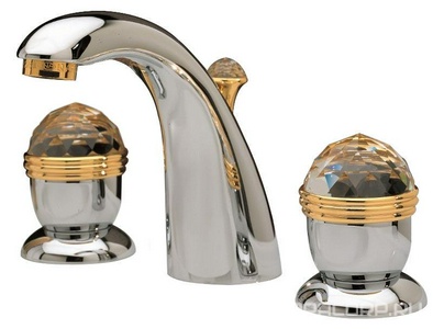 Смеситель для раковины, на 3 отв. с д/к, (цв. хром/золото),  ZZ 3M Okay Swarovski 4616 CD