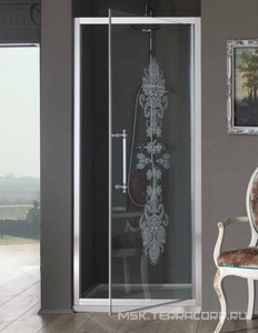 Дверь для душа, в нишу или для боковой стенки, 100(96-102)хh200см, правая/левая, (стекло матовое с прозр. декором, профиль цв.золото),  Samo Villa Borchese B7306 ELO R6