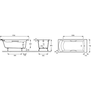 Ванна чугунная  170*75 без ножек, без ручек, без подушки ZZ Jacob Delafon Biove E2938-00