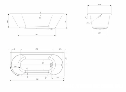 Ванна акриловая, угловая 170х75 см, правая, без каркаса, панели и слива-перелива, цвет белый ZZ 1Marka ALISA 01али1775п