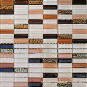 Мозаика Мастера Керамики Glass Мозаика 2368 микс белый-бежевый разбеленный-бежевый коричневый-золото риф.низ 15х48 ZZ|30х30 XX