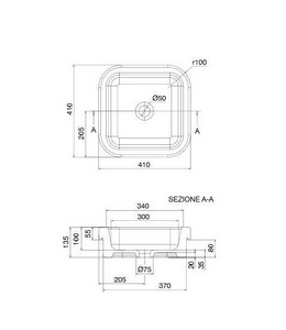Раковина встраиваемая в столешницу сверху, квадратная, 41х41хh5,5см, без отв.д/смесителя,  ZZ Scarabeo Next 8047/A