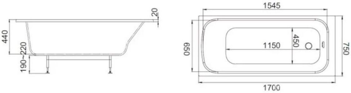 Ванна из искусственного камня, 170x75, ножки в комплекте, цв.белый Jacob Delafon Elite E6D362RU-00