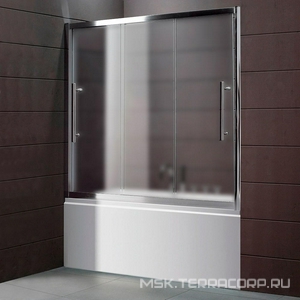 Штора на ванну сдвижн.(вправо/влево) 3-х секц., 150(148-152)хh145см,(вход 69см), устан. в нишу, (проф.цв.хром, стекло 6/8мм текстурное Punto),  ZZ Cezares Trio TRIO-V-22-150/145-P-Cr