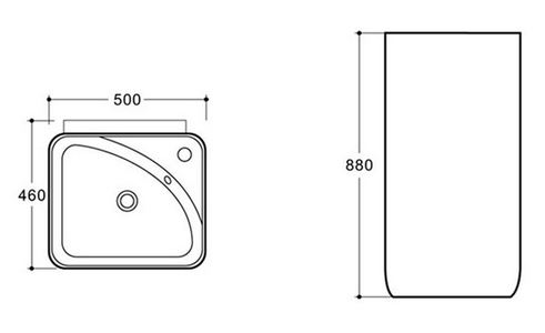Раковина напольная 500х400х880мм, с отвверстием для смесителя, с переливом, (керамика цв.белый), Vincea ZZ Vincea Раковины VBS-2P202