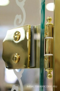 Душевой уголок 1000х1000хh2118мм, квадрат, "Правый" распаш. дверь справа, с неподв.стенкой (стекло матовое с прозр/узором, 8мм, фурн/золото)  ZZ Cezares Retro RETRO-A-11-100-PP-G-R