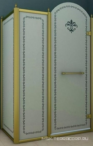 Душевой уголок 1000х1000хh2118мм, квадрат, "Правый" распаш. дверь справа, с неподв.стенкой (стекло матовое с прозр/узором, 8мм, фурн/золото)  ZZ Cezares Retro RETRO-A-11-100-PP-G-R