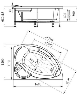 Ванна акриловая "", 1680х1200x500 мм, правая, БЕЗ каркаса, слива-перелива и панели, белая ZZ Vannesa Алари 2-01-0-2-1-218Ч
