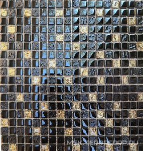 Мозаика Мозаика №911 (чип 15х15) микс черный-черный рфленный-золото рифленный низ ZZ|30х30 Мастера Керамики Glass МС 911