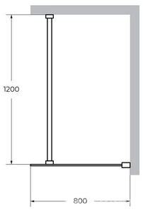 Душевая перегородка 800хh1950мм, правая/левая, поперечный подрезаемый кронштейн 1200мм, (стекло цв.GR (графит) 8мм, фурнит. цв.хром),  ZZ Cezares Liberta LIBERTA-L-1-80-120-GR-Cr