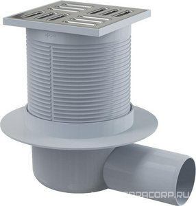 Сливной трап 105*105/50 мм с боковой подводкой, решетка из нерж.стали, комбинированный гидрозатвор ZZ AlcaPlast Универсал APV31