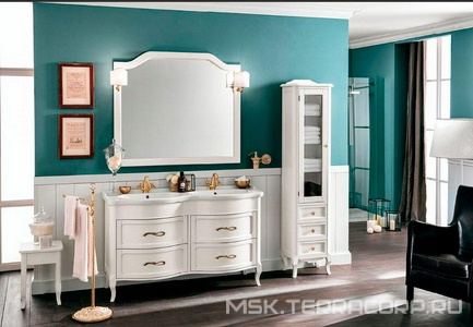 База132х52,8хh80см без ручек под раковину двойную, доводчики Blum, цвет Pergamon,  ZZ Eban Rachele FBSRC140-PG