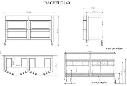 База132х52,8хh80см без ручек под раковину двойную, доводчики Blum, цвет Pergamon,  ZZ Eban Rachele FBSRC140-PG