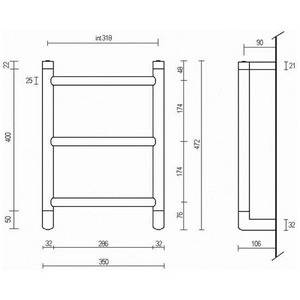 Полотенцесушитель 350хh472х106мм, int 318мм, (цв.хром), (эл.+Box, подкл. справа), Margaroli 540/S Switch ZZ Margaroli Sole 540/S CR (Эл.+Box)