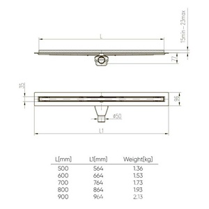 Водоотводящий желоб 600 мм, щелевой, поворотный с гидрозатвор d-50 мм, цв. хром ZZ Veconi Универсал V600SL
