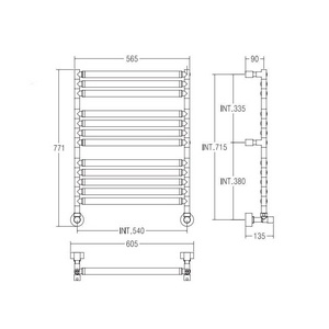Полотенцесушитель 560,5хh784х190мм, подвод воды int.540мм, (цв.хром), краны, крепёж в компл., (ГВС, 6 bar) Margaroli 2-464 ZZ Margaroli Sereno 2-464 CR