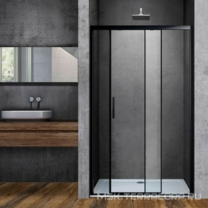 Дверь для душа, в нишу 1100хh1950мм, раздвижн, 1 дверь, 1 неподв.секция, правая/левая, (стекло прозрач 6мм Easy Clean, фурн.цв.черный матов),  ZZ Vincea Soft VDS-3SO110CLB